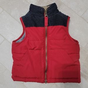 Carter's Colorblock Red and Navy Faux Fur Collar Zip Vest, size 6 months